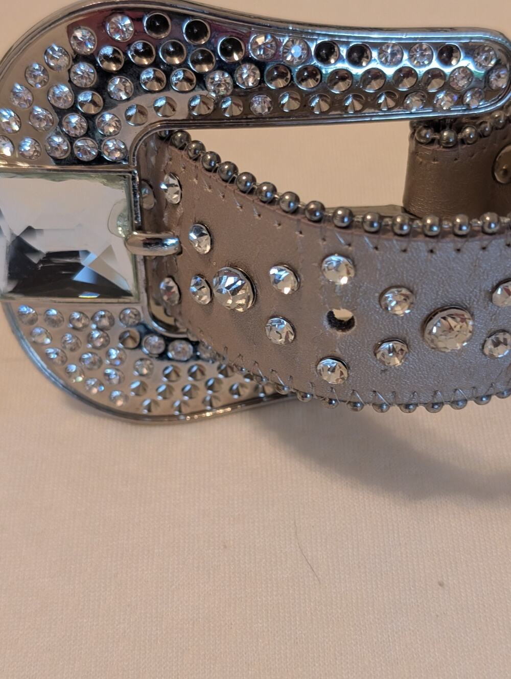 Silver Studded Metallic Embellished Rhinestone. Bling Western Cowgirl, Y2K